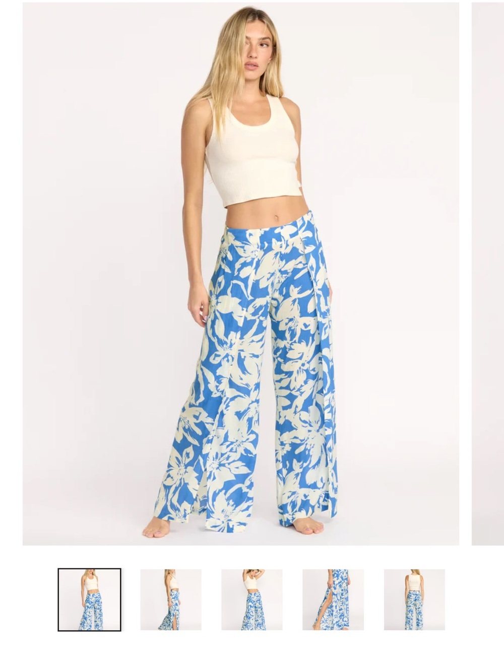 Billabong Blue and White Floral Wide Leg Pants